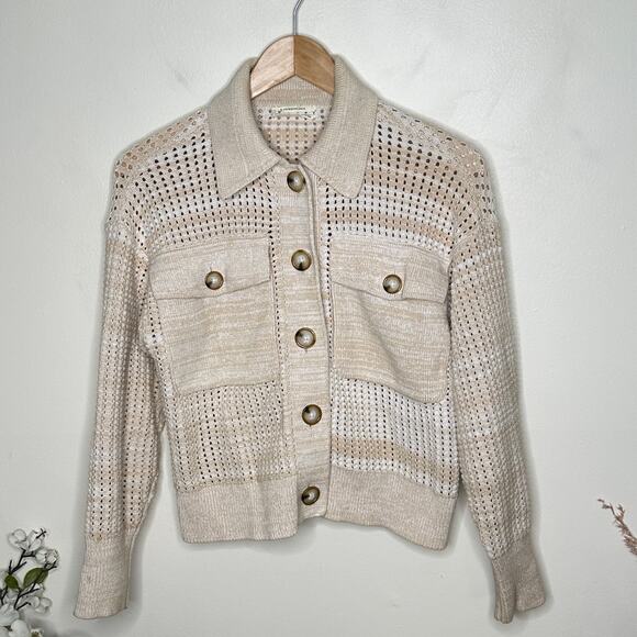 ANTHROPOLOGIE Two Pocket Sweater Coat Cream Ivory Tan Sz XS {PP30} - Picture 4 of 7